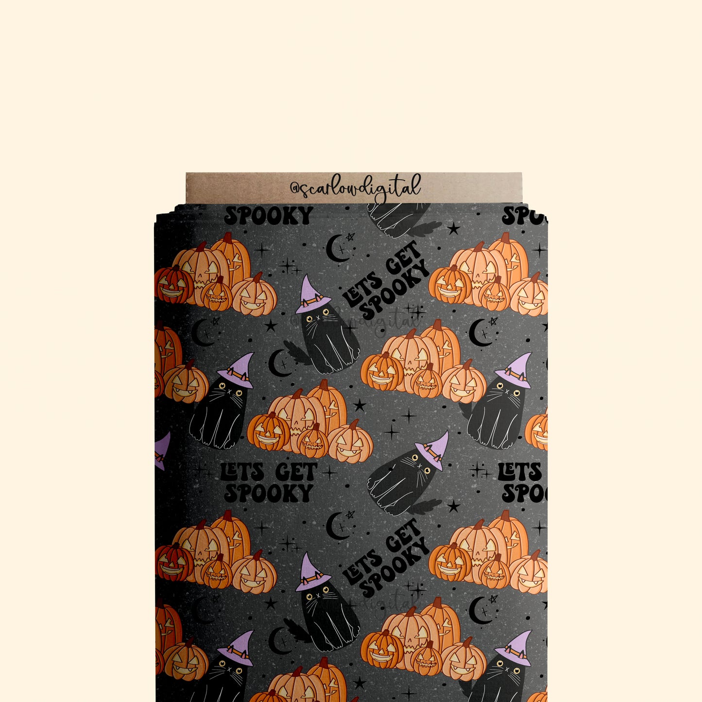 Let's Get Spooky Seamless Pattern-Halloween Sublimation Digital Design Download-spooky surface pattern, black cat seamless file, pumpkins