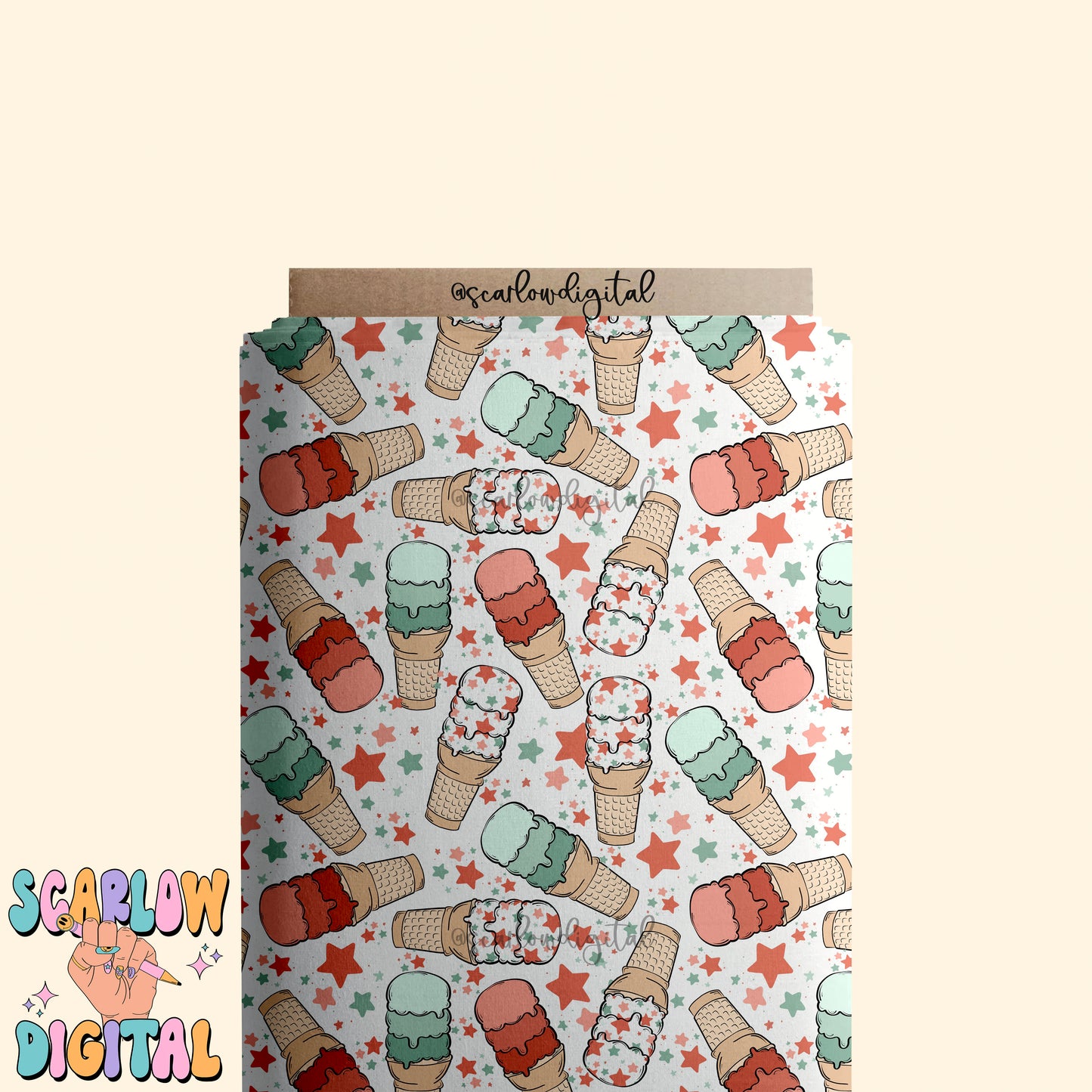 Patriotic Ice Cream Seamless Pattern