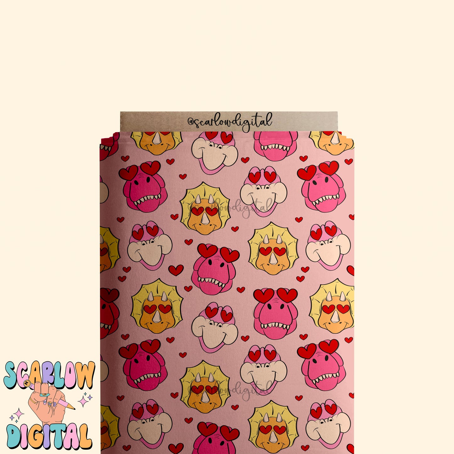 Dinosaurs Seamless Pattern-Valentine's Day Sublimation Digital Design Download-heart eyes seamless pattern, girl valentine's day seamless
