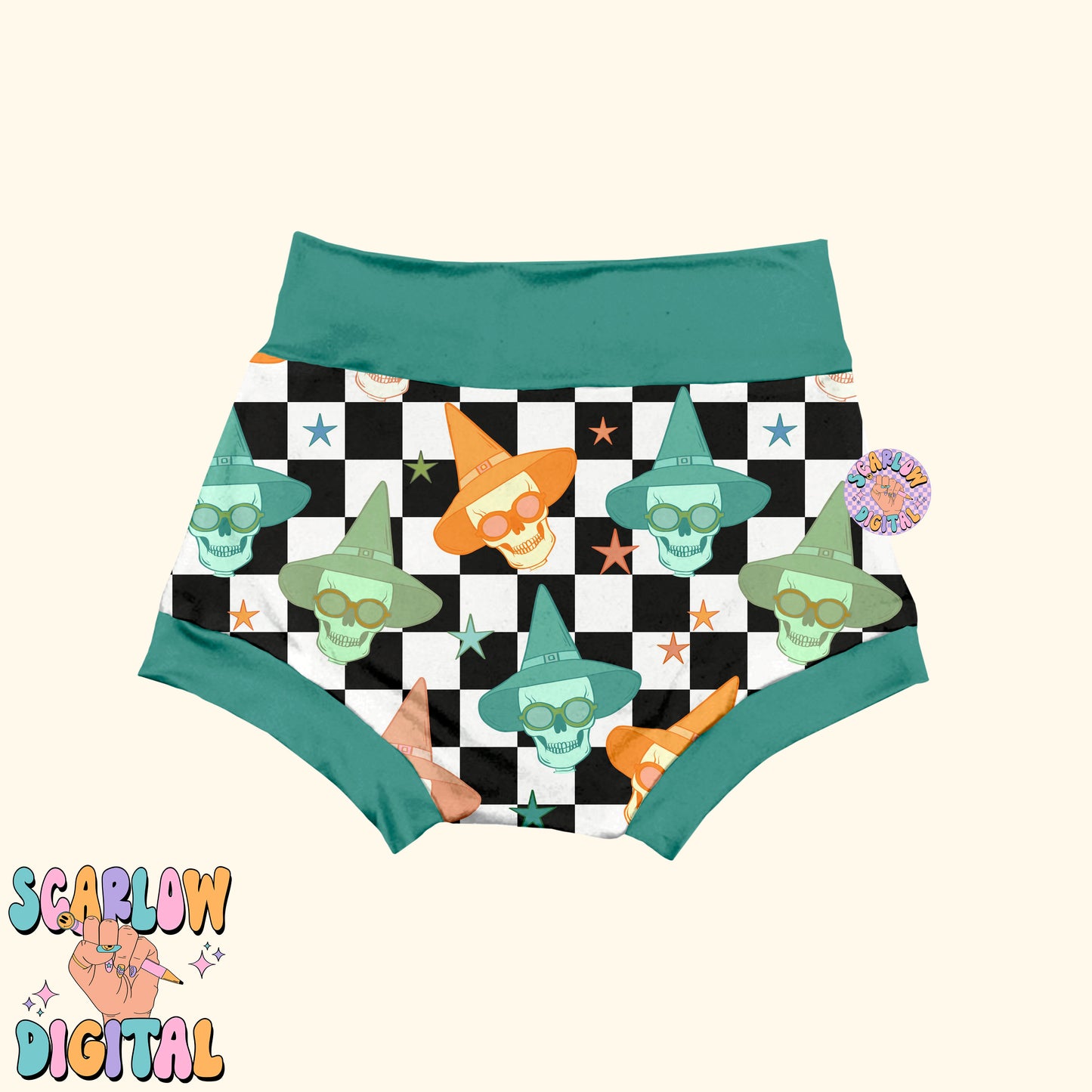 Skulls in Witch Hats Seamless Pattern Digital Design