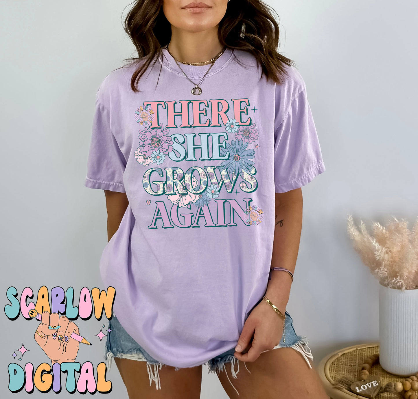 There She Grows Again PNG-Floral Sublimation Digital Design Download, vintage florals png, little girl png, self growth png, empowerment png