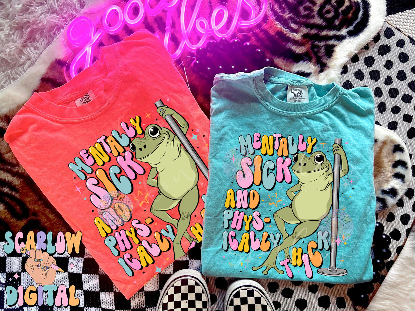Mentally Sick and Physically Thick PNG Digital Design Download, funny frog png, adult humor png, crude humor png, snarky png, anxiety png
