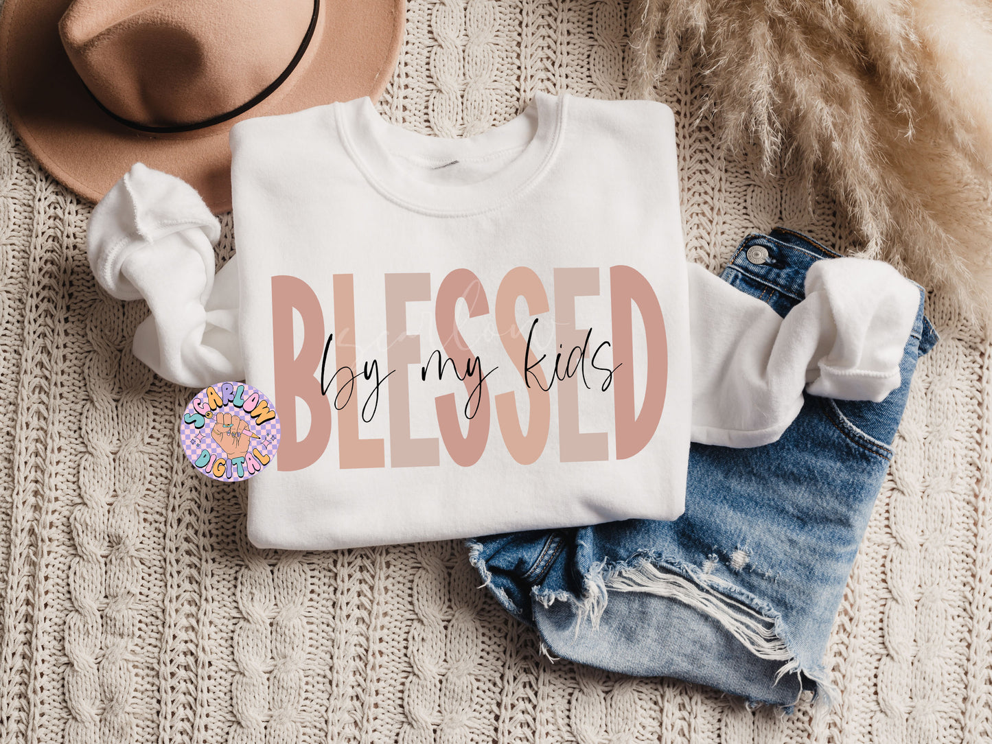 Blessed By My Kids PNG-Mama Sublimation Digital Design Download-mom of kids png, png for moms, boho mama png, simple mama png, mom designs