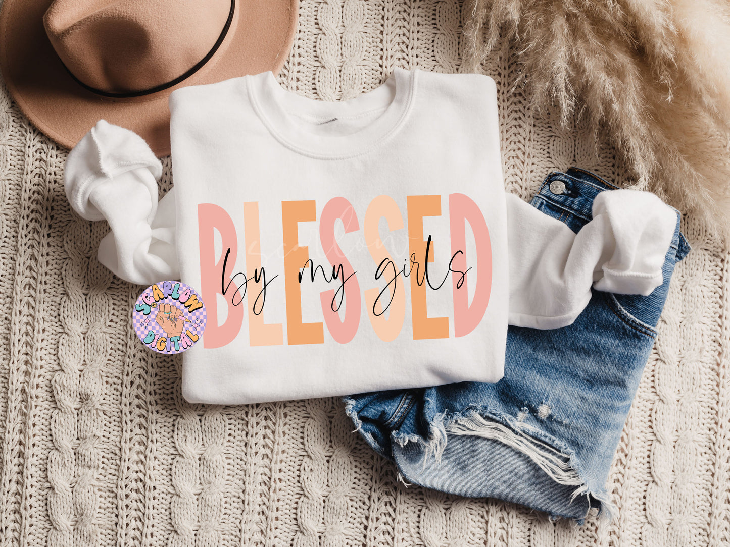 Blessed By My Girls PNG-Mama Sublimation Digital Design Download-mom of girls png, png for moms, boho mama png, simple mama png, mom designs
