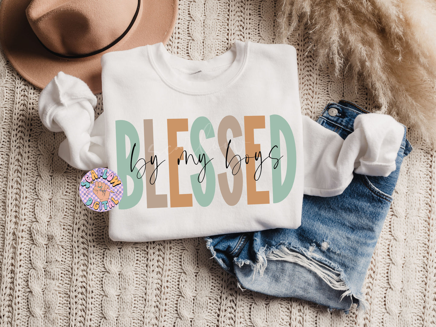 Blessed By My Boys PNG-Mama Sublimation Digital Design Download-mom of boys png, png for moms, boho mama png, simple mama png, mom designs