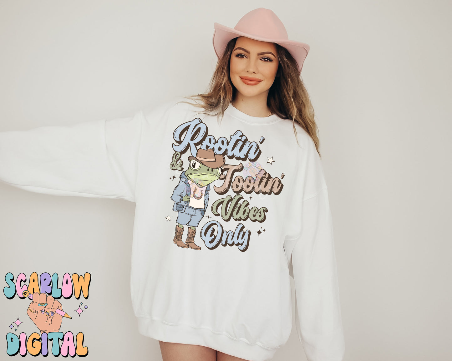Rootin' and Tootin' Vibes Only PNG Digital Design Download, cowboy png, western png, frog png, funny png, adult png, trendy png design