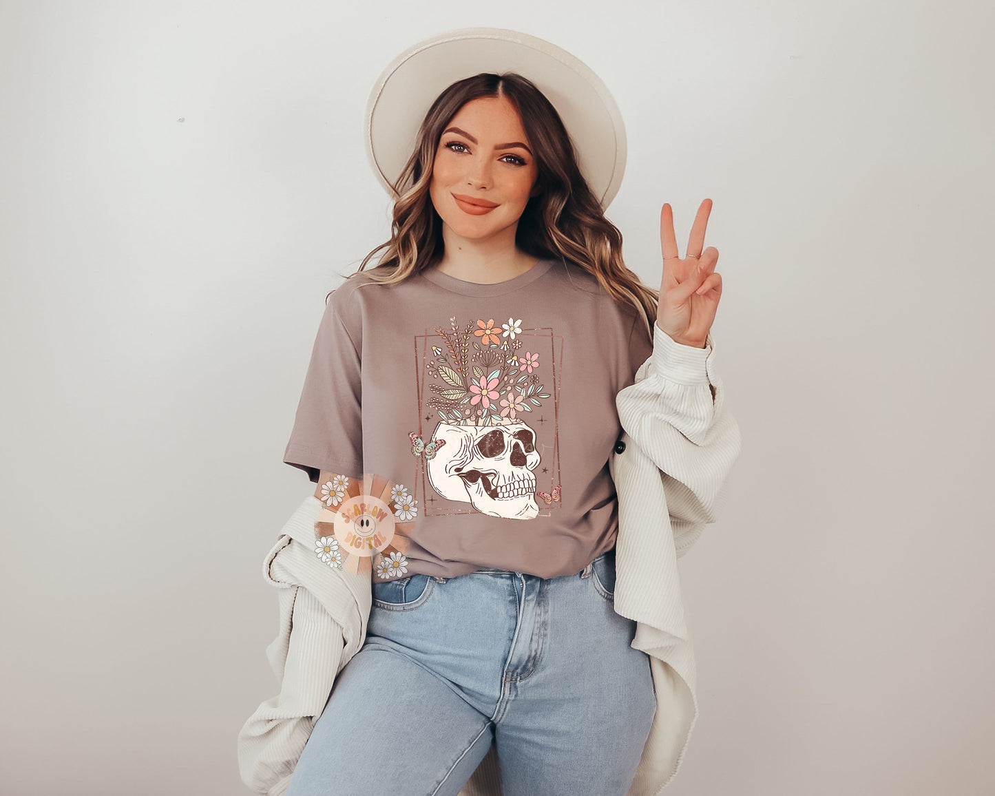 Floral Skull PNG Digital Design