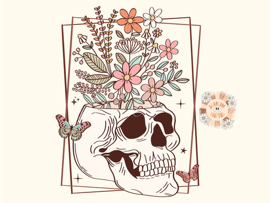 Floral Skull PNG Digital Design