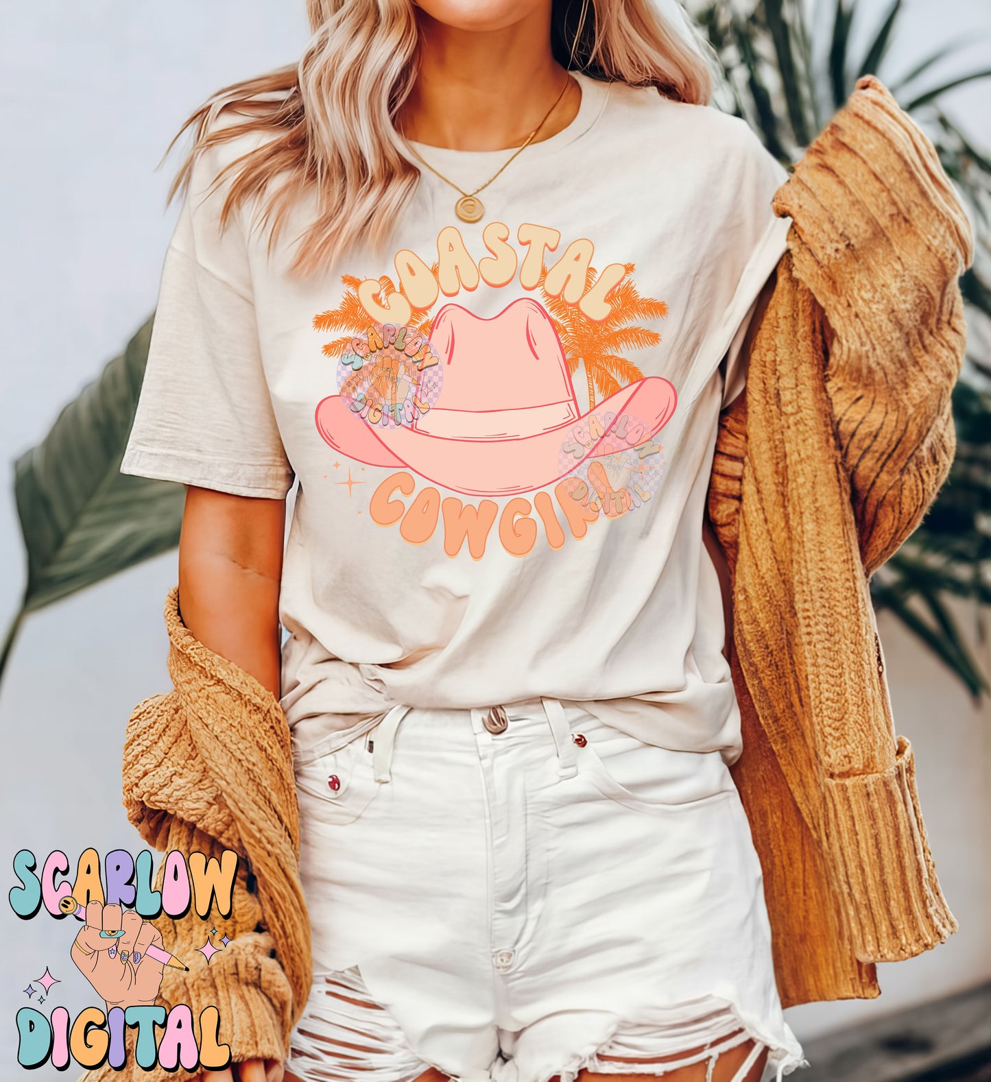 Coastal Cowgirl PNG Digital Design Download, cowgirl hat png, palm trees png, summer tshirt png, beachy png prints, trendy digital prints