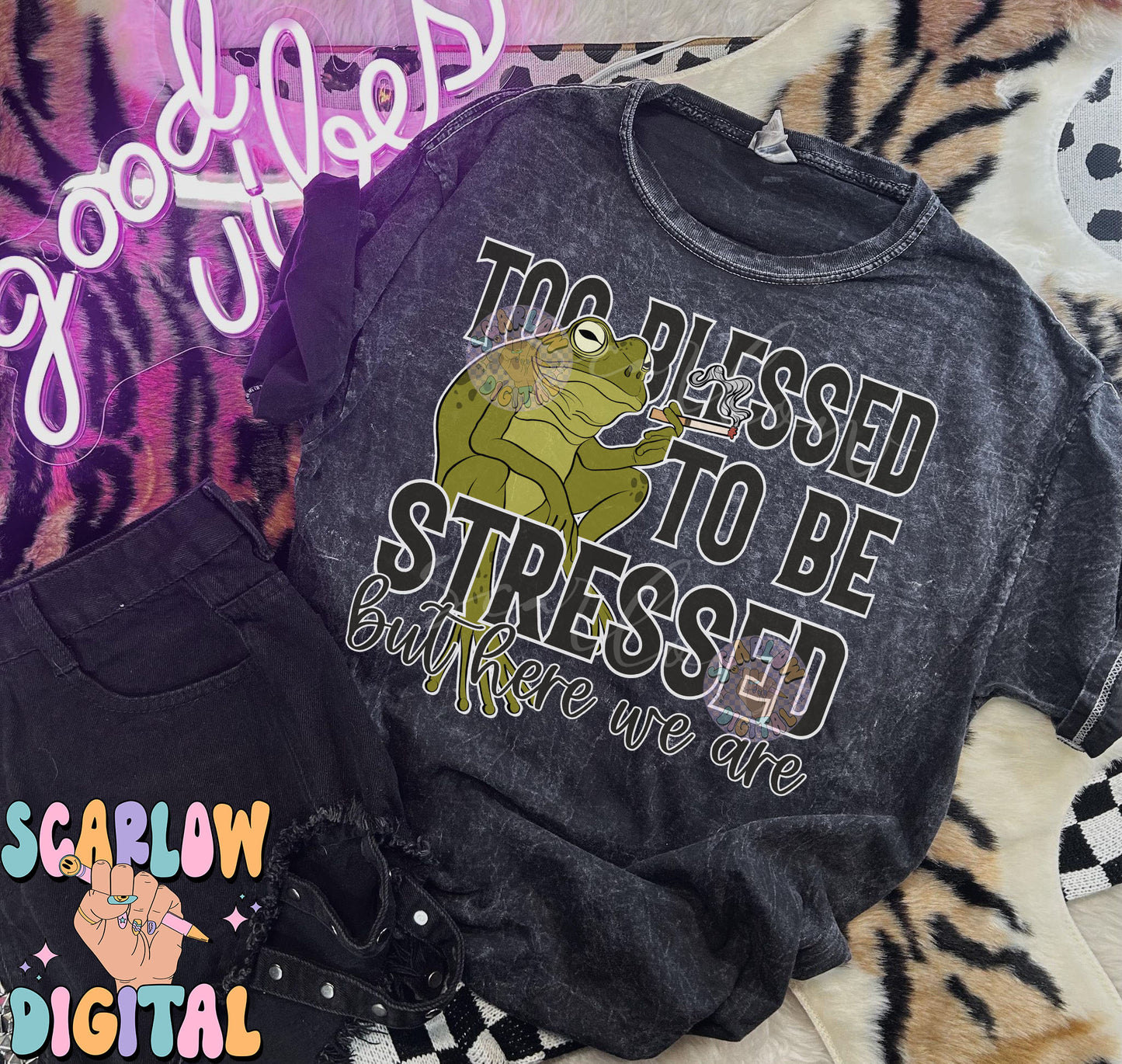 Too Blessed To Be Stressed But Here We Are PNG Digital Design Download, frog png, smoking png, adult humor png, snarky png, sarcastic png