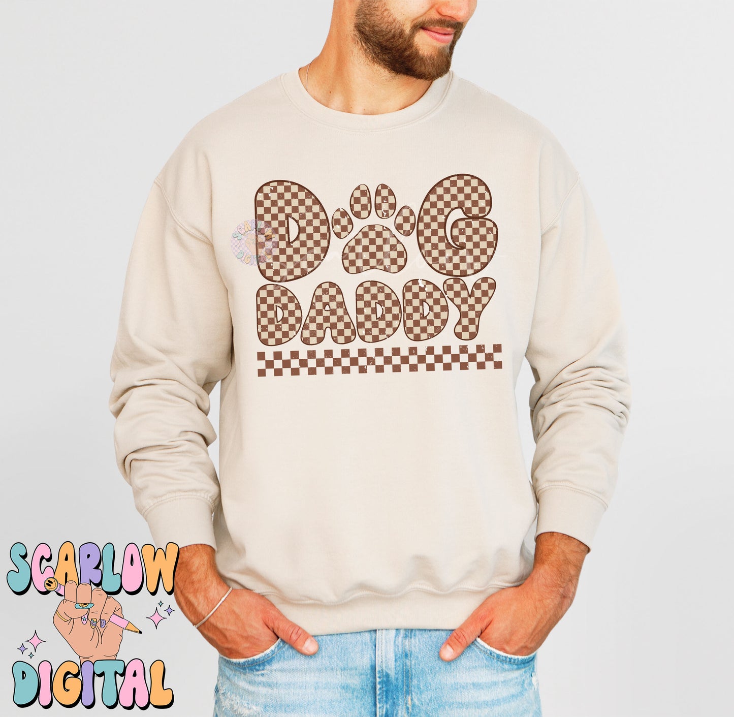 Dog Daddy PNG Sublimation Digital Design Download-men's tshirt designs, png for dad, daddy png design, checkered png, fur dad png designs