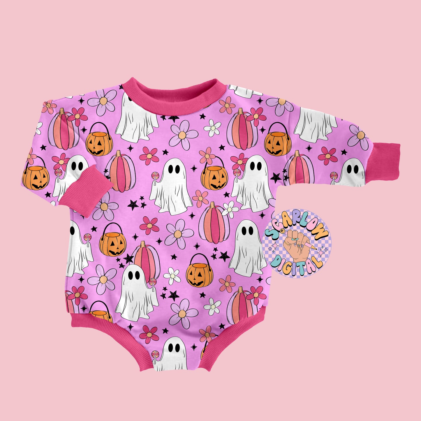 Floral Ghost Seamless Pattern-Halloween Sublimation Digital Design Download-groovy ghost seamless, hippie ghost seamless, girl halloween png
