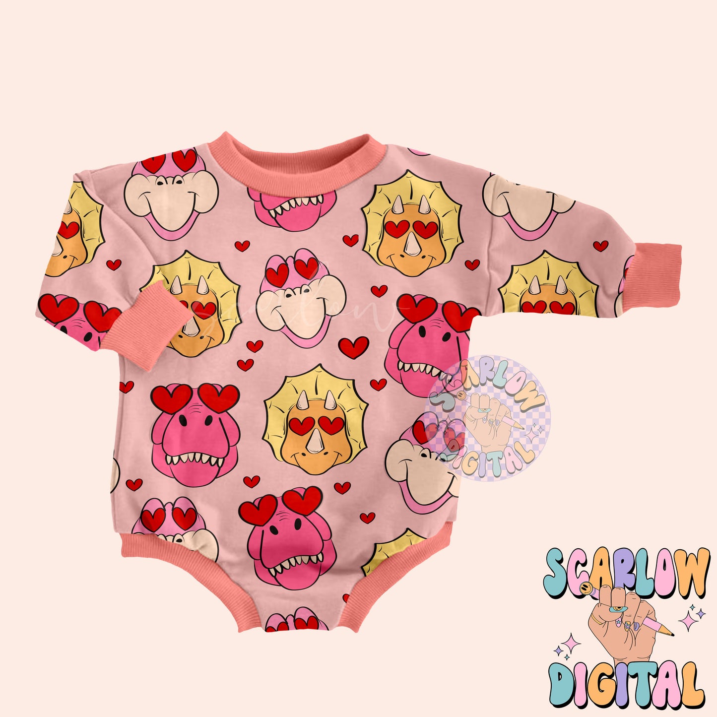 Dinosaurs Seamless Pattern-Valentine's Day Sublimation Digital Design Download-heart eyes seamless pattern, girl valentine's day seamless