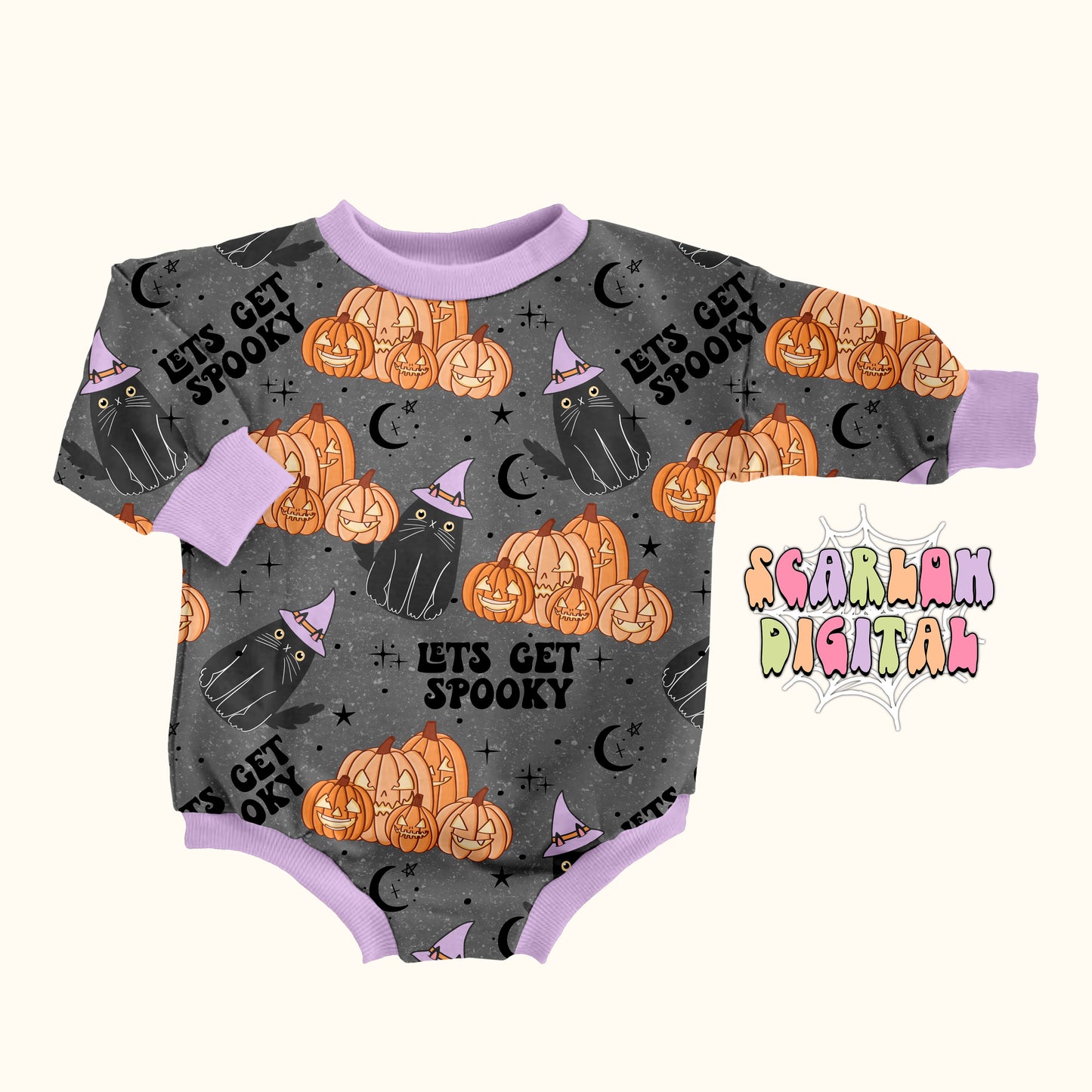 Let's Get Spooky Seamless Pattern-Halloween Sublimation Digital Design Download-spooky surface pattern, black cat seamless file, pumpkins