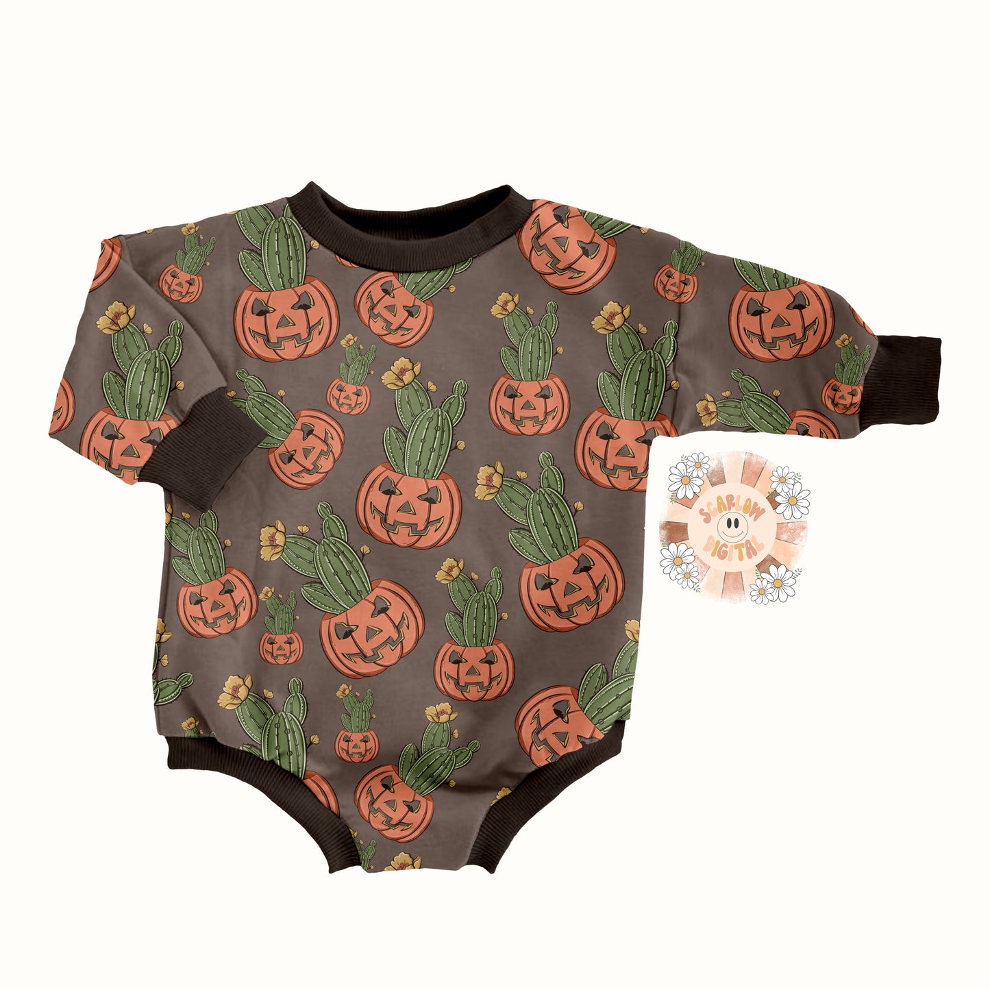 Cactus Pumpkin Seamless Pattern-Fall Sublimation Digital Design Download-halloween seamless file, western seamless pattern, fall seamless
