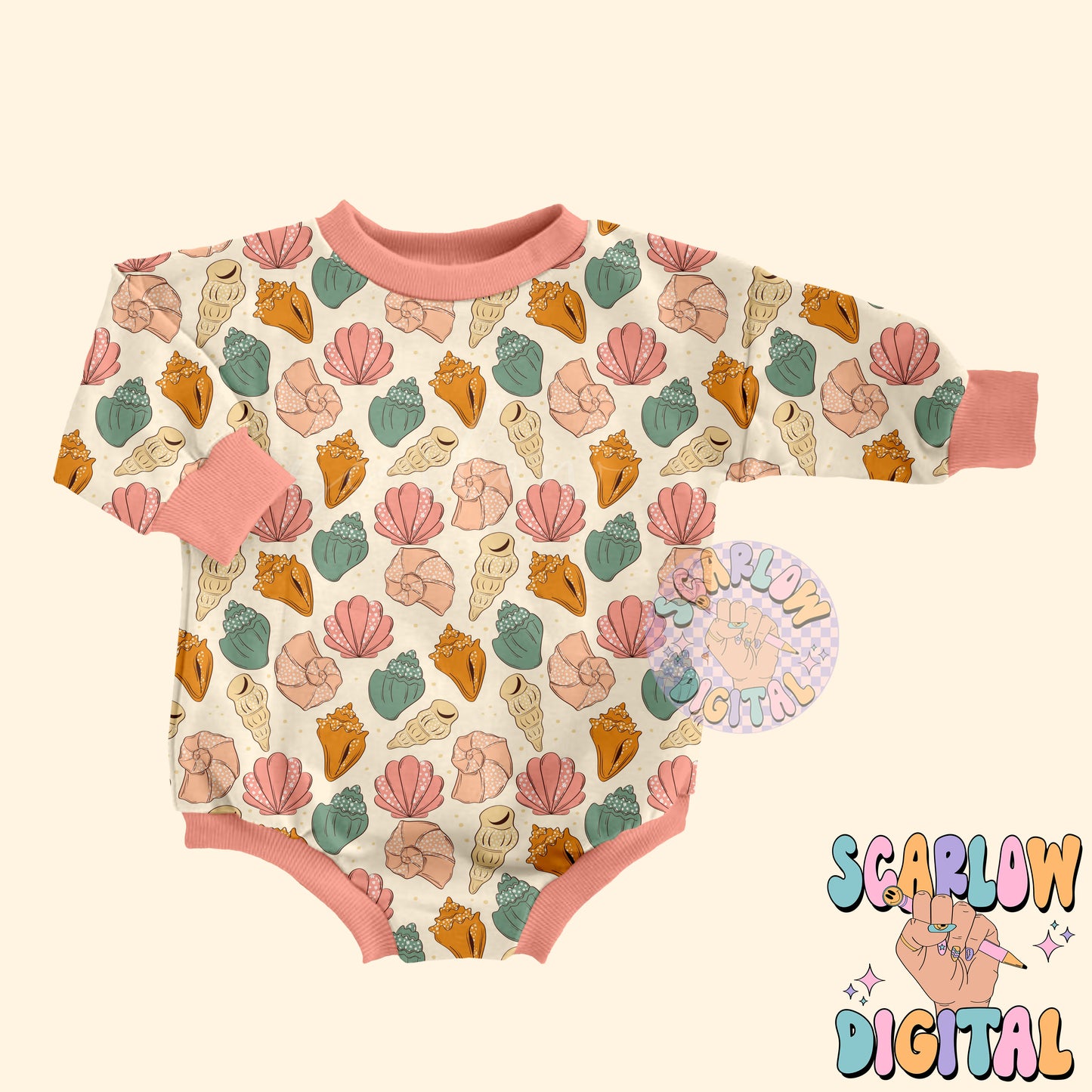 Floral Sea Shells Seamless Pattern Digital Design