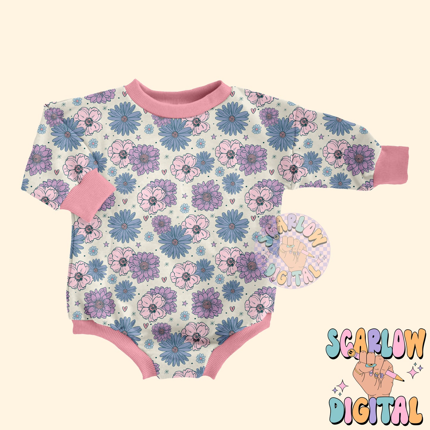 Floral Seamless Pattern Digital Design Download, flowers seamless pattern, doodle hearts seamless, girly seamless, spring seamless pattern