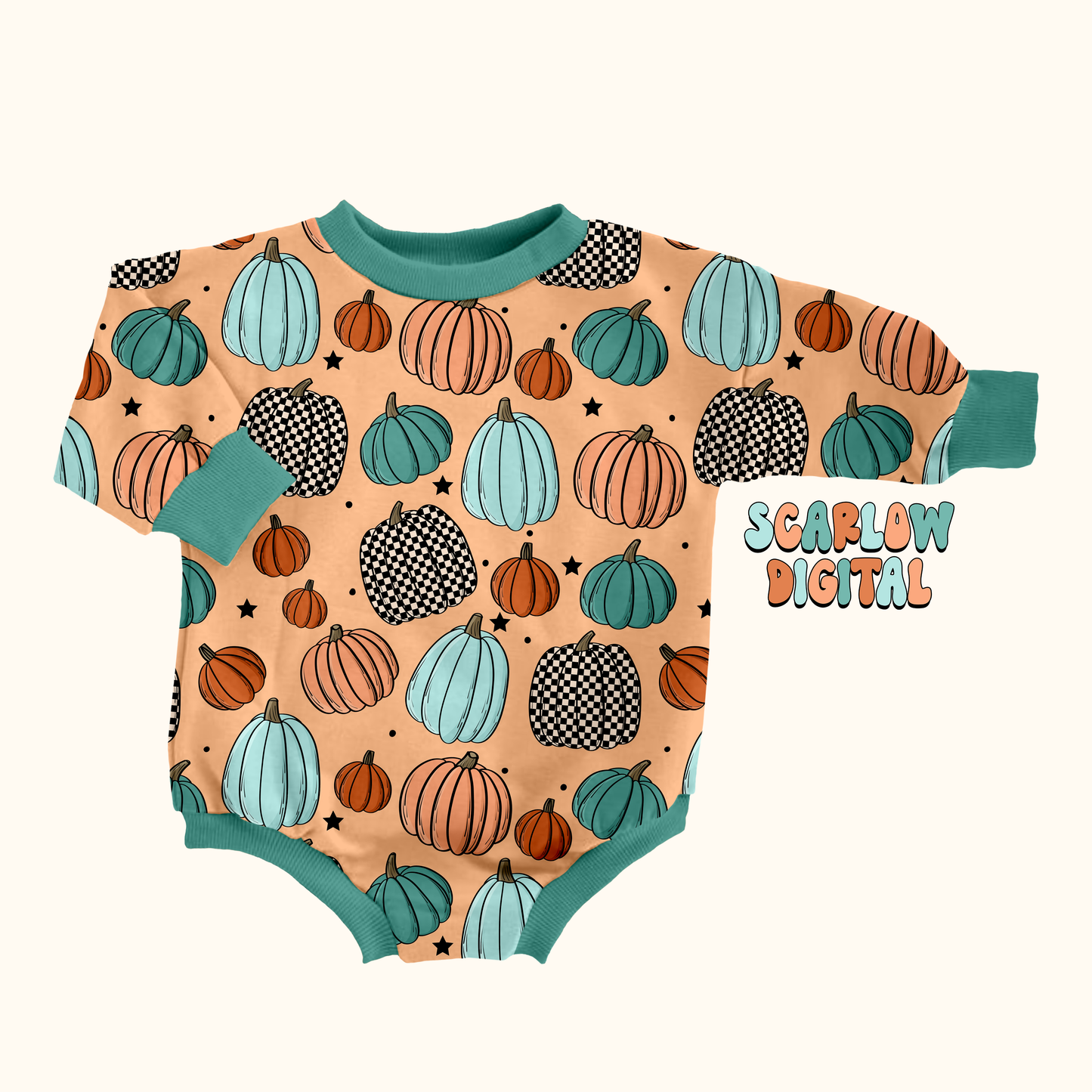 Checker Pumpkins Seamless Pattern-Fall Sublimation Digital Design Download-boy surface patterns, trendy seamless, checkered seamless pattern