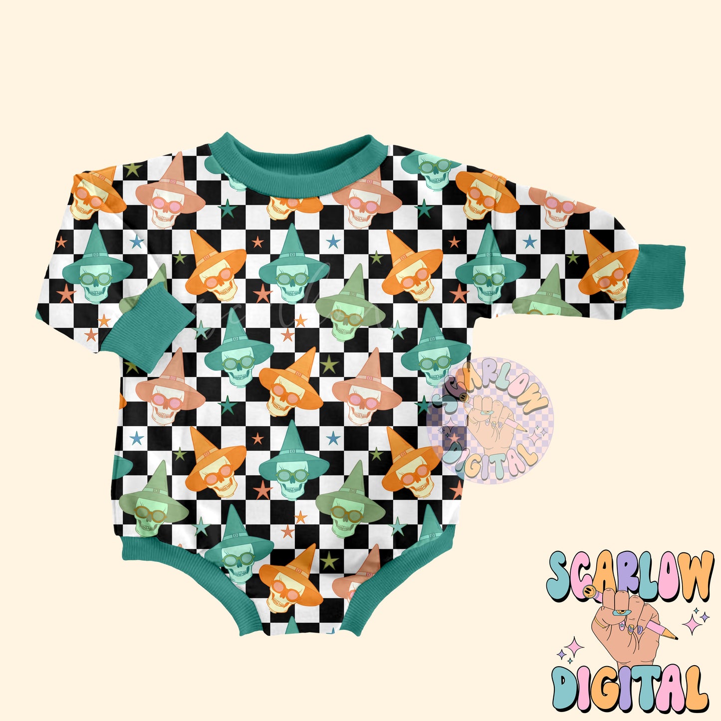 Skulls in Witch Hats Seamless Pattern Digital Design