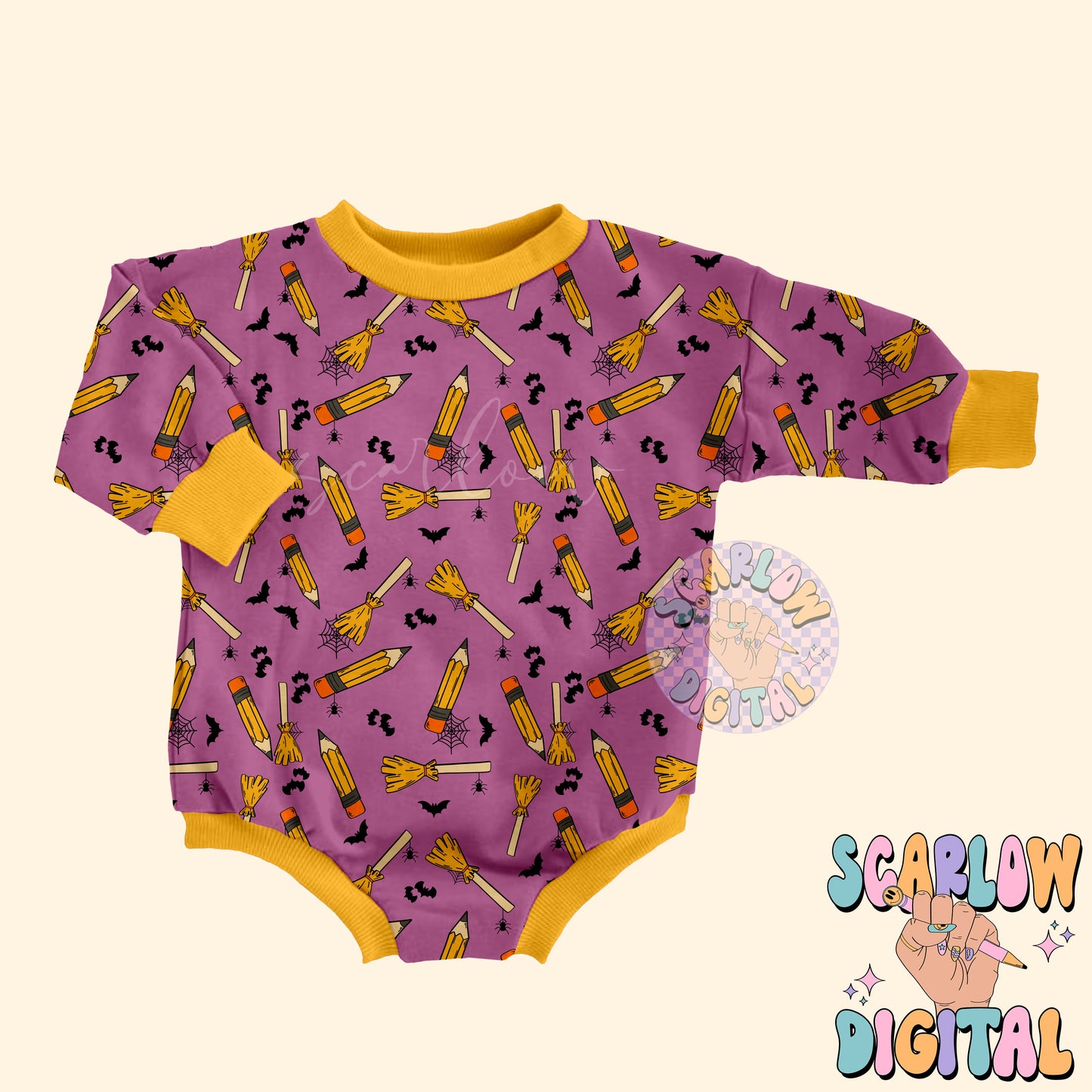 Pencils and Brooms Seamless Pattern Digital Design