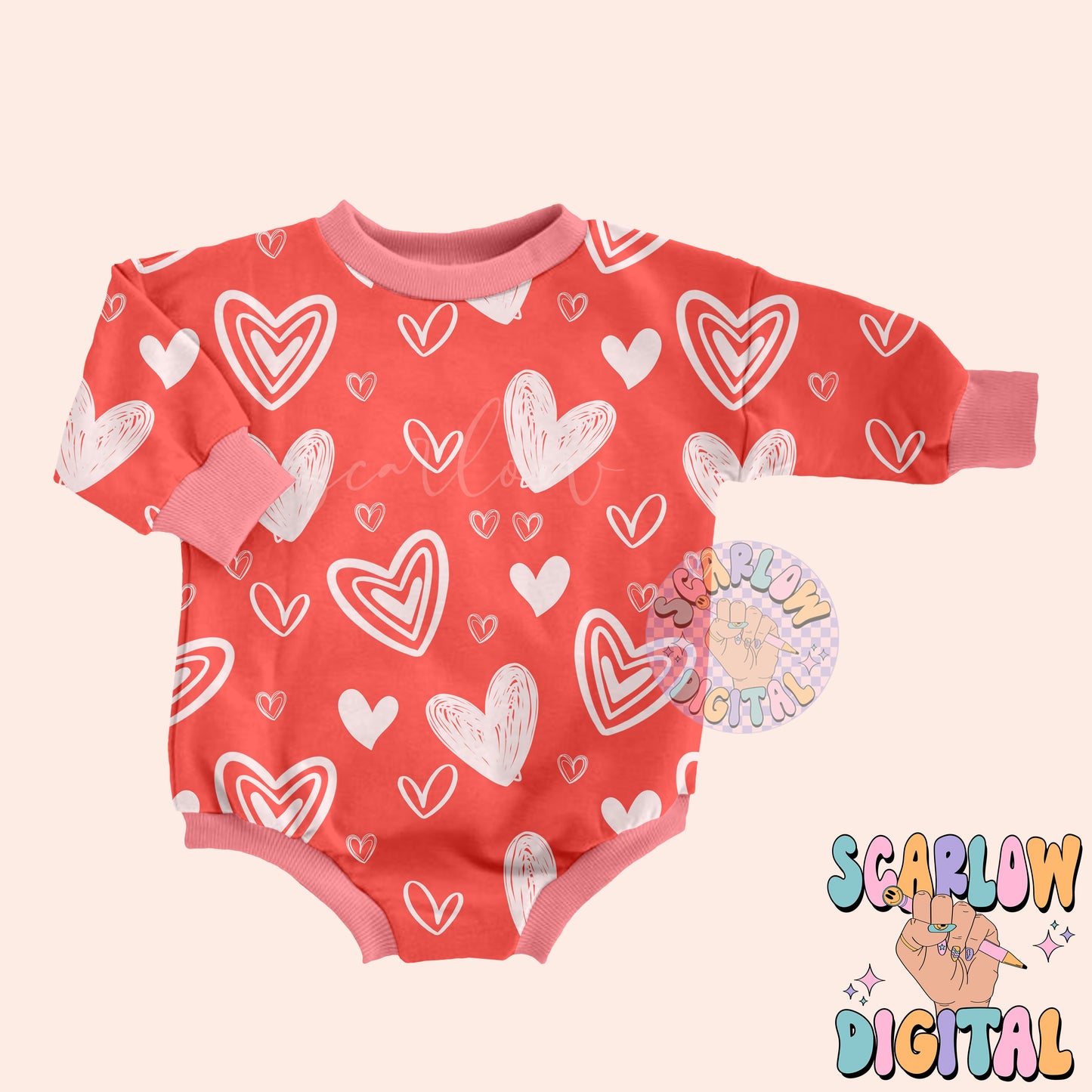 Hearts Seamless Pattern-Valentine's Day Sublimation Digital Design Download-simple valentine's day design, doodle hearts seamless file
