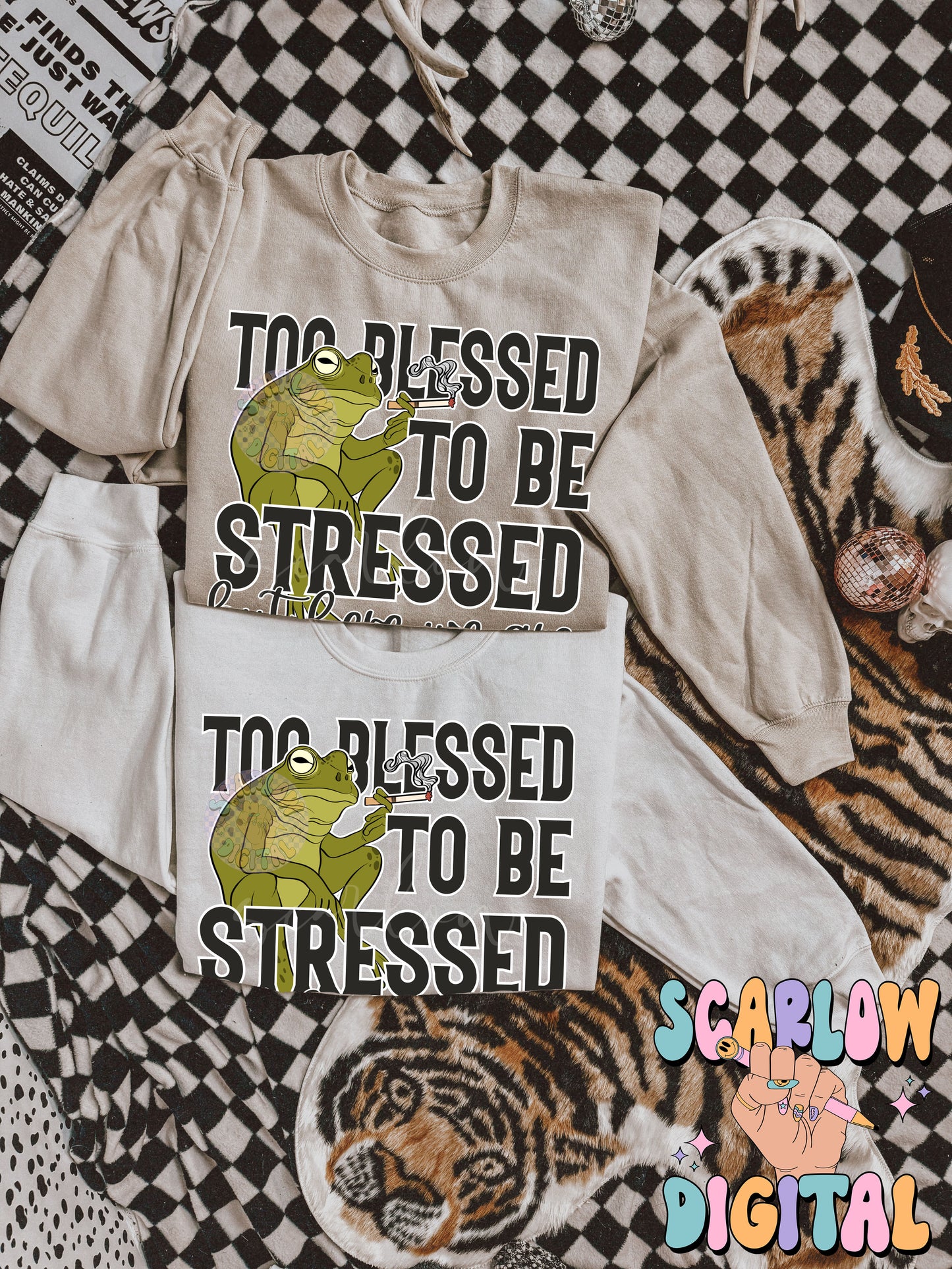 Too Blessed To Be Stressed But Here We Are PNG Digital Design Download, frog png, smoking png, adult humor png, snarky png, sarcastic png