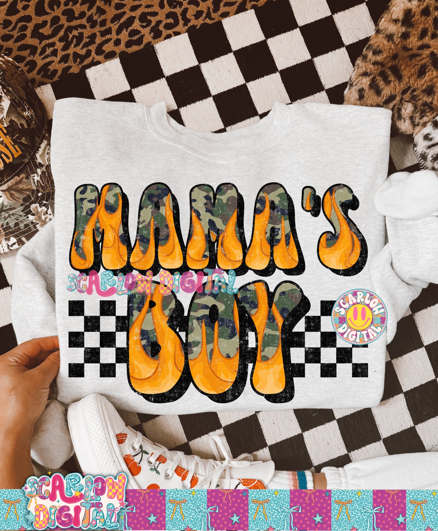 Camo Flames Mama's Boy PNG Digital Design