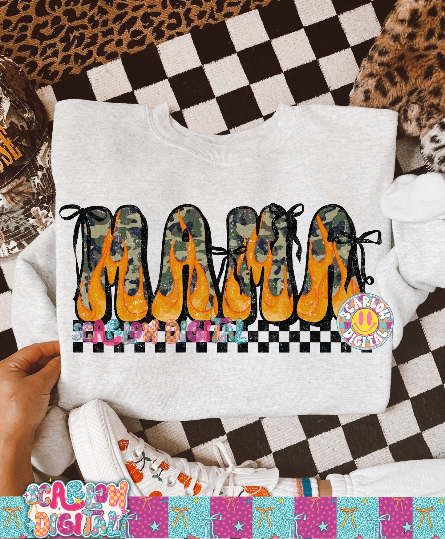 Camo Flames Mama PNG Digital Design
