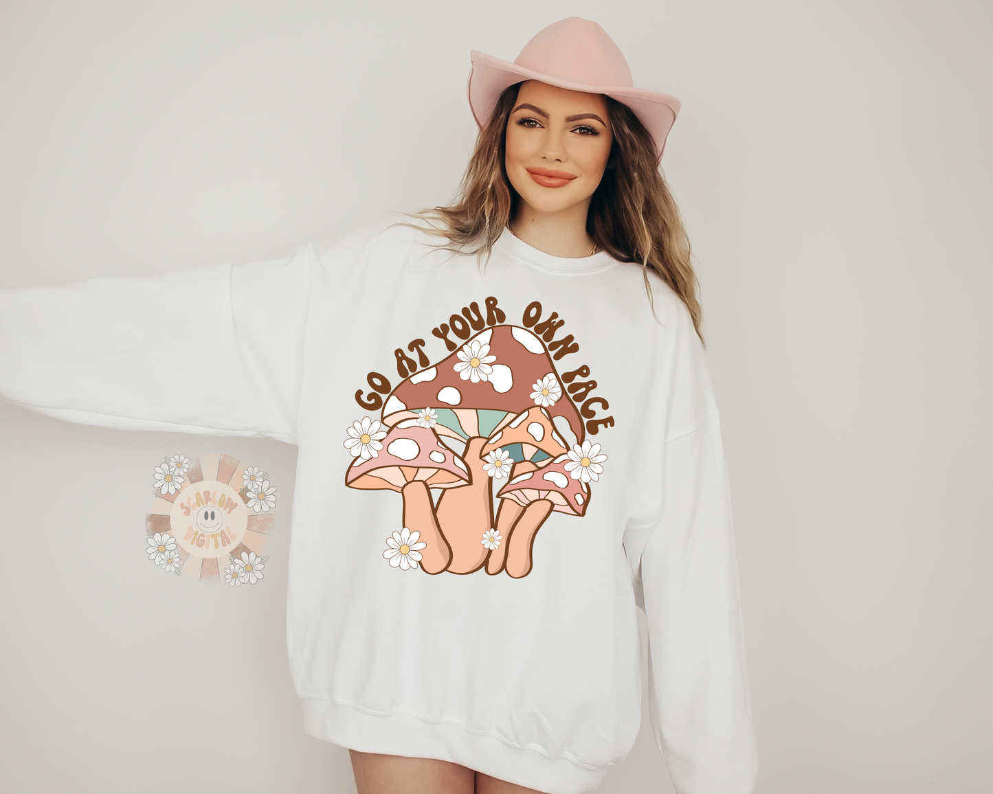Go At Your Own Pace PNG-Mushroom Sublimation Digital Design Download-trippy png, retro png, floral png, boho png, summer png, summertime png