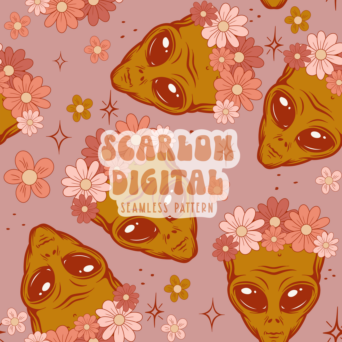 Alien Seamless Pattern-Floral Sublimation Digital Design Download-retro seamless pattern, Space seamless pattern, Girl sublimation designs