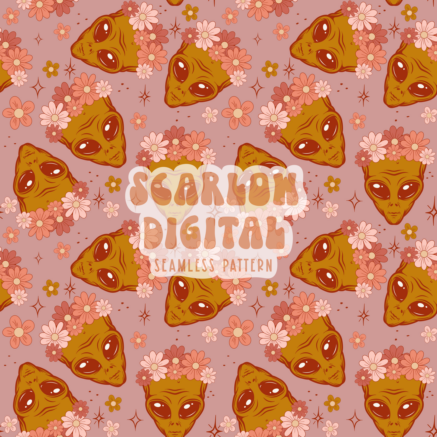 Alien Seamless Pattern-Floral Sublimation Digital Design Download-retro seamless pattern, Space seamless pattern, Girl sublimation designs