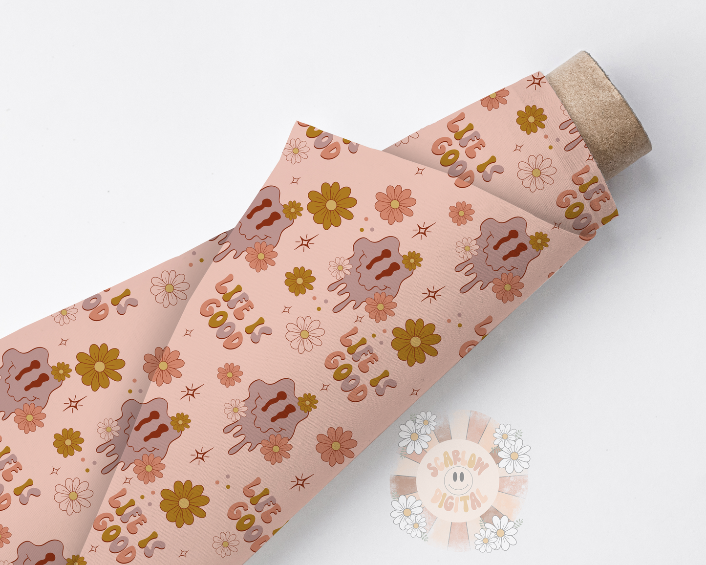 Life is Good Seamless Pattern-Smiling Sublimation Digital Design Download-floral seamless pattern, smile sublimation, groovy seamless design