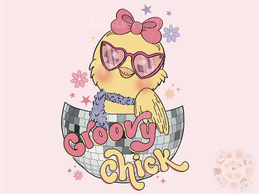 Groovy Chick PNG-Easter Sublimation Digital Design Download-girl easter png, disco ball png, flowers png, hippie easter png, spring png