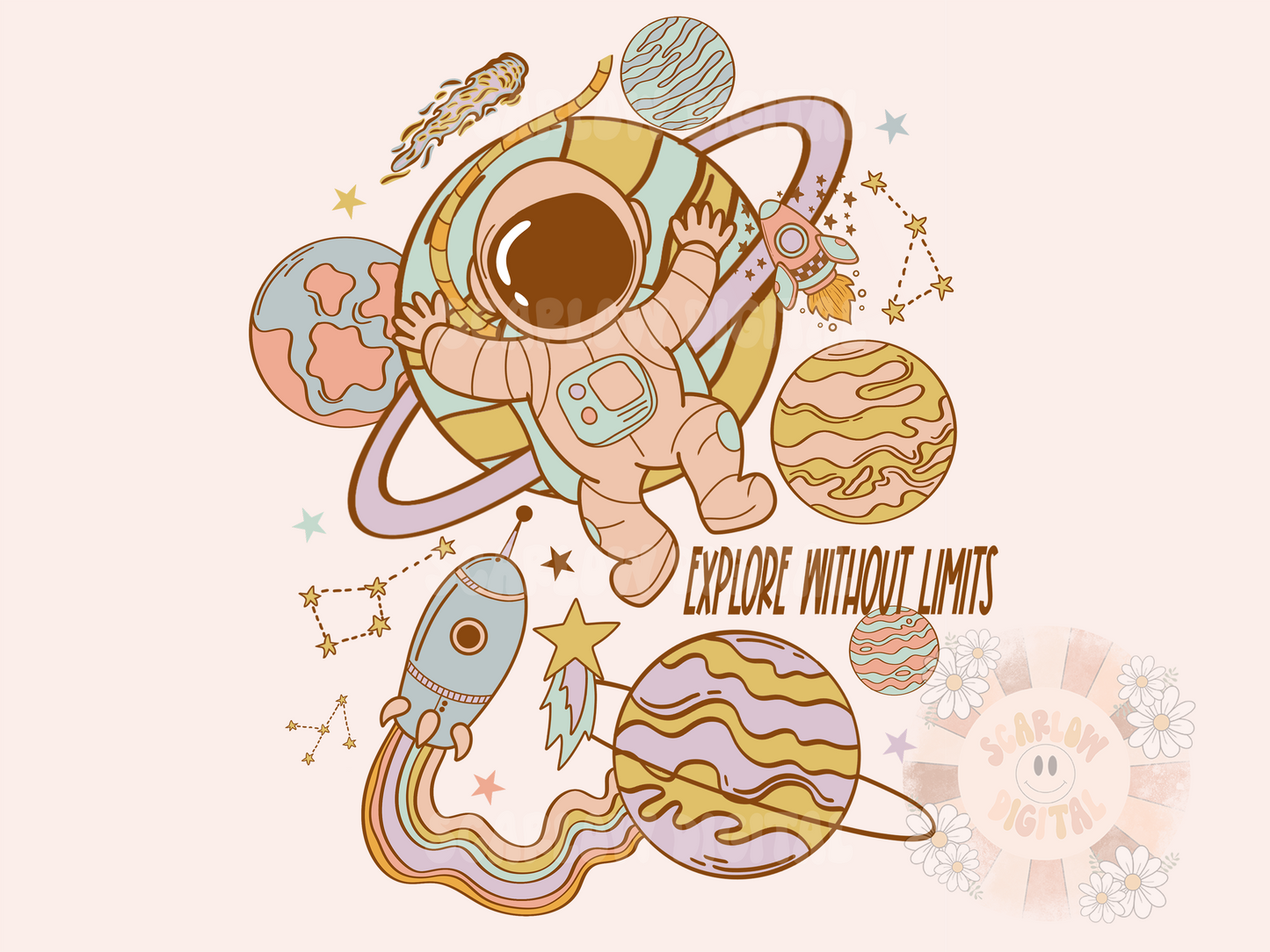 Explore Without Limits PNG-Space Sublimation Digital Design Download-astronaut png, planets png, celestial png, alien png, boho galaxy png