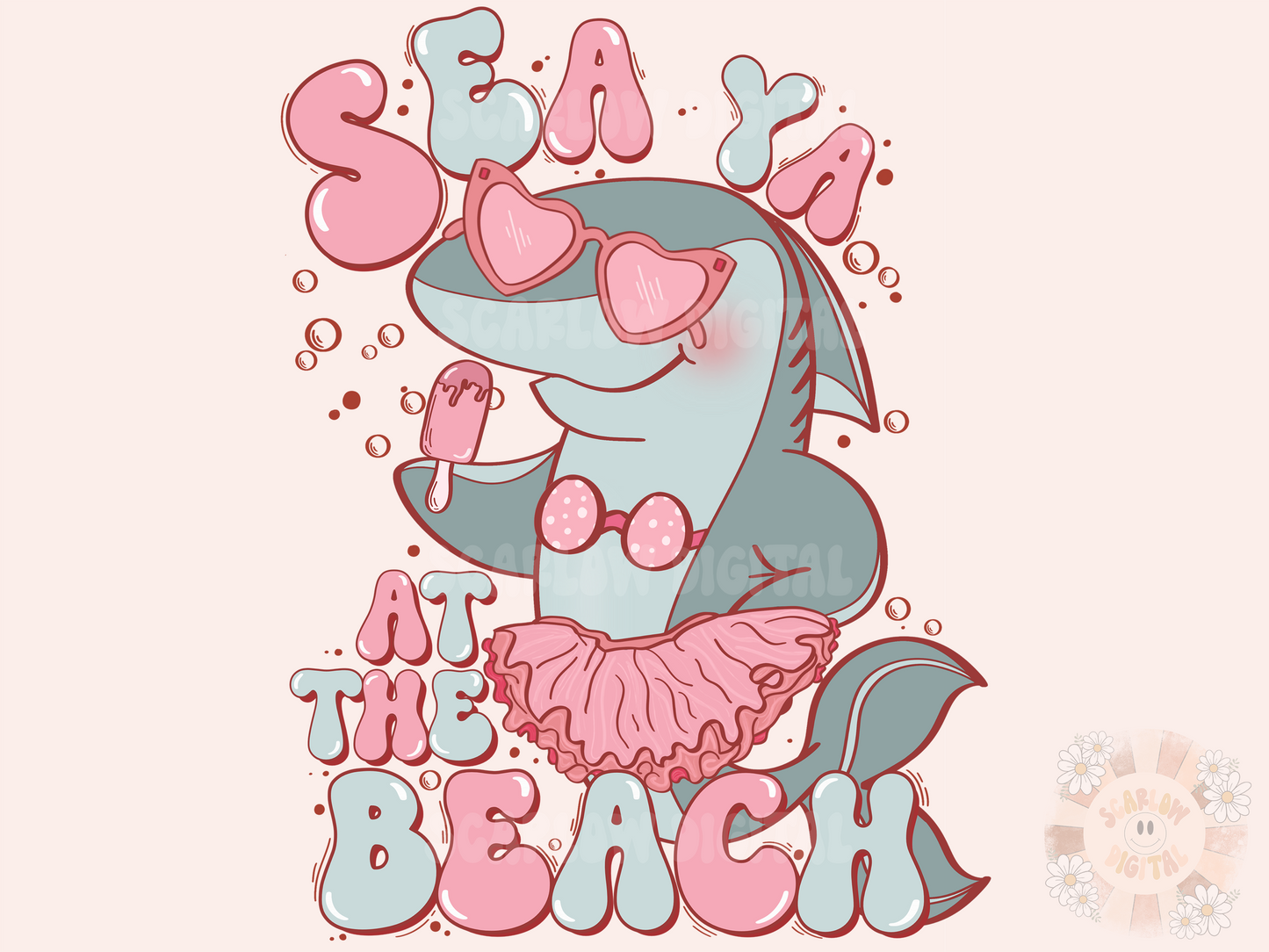 Sea Ya at the Beach PNG-Summertime Sublimation Digital Design Download-shark png, girl summer png, beachy png, sea life png, beach vibes png