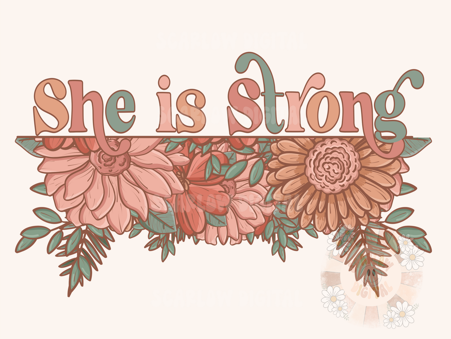 She is Strong PNG-Floral Sublimation Digital Design Download-little girl png, flowers png, women empowerment png, png designs for women