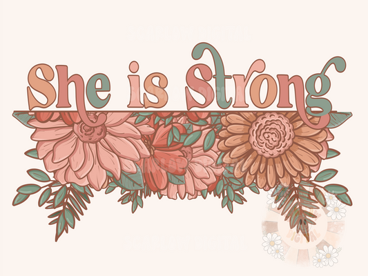 She is Strong PNG-Floral Sublimation Digital Design Download-little girl png, flowers png, women empowerment png, png designs for women