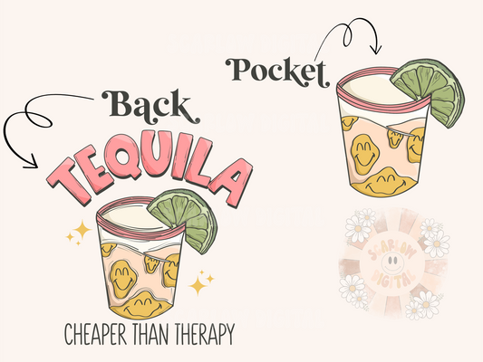 Cheaper Than Therapy PNG Pocket and Back Bundle-Tequila Sublimation Digital Design Download-drinking png, agave png, cinco de mayo png files