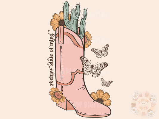 Yeehaw State of Mind PNG-Cowgirl Boot Sublimation Digital Design Download-butterfly png, flowers png, floral png, western png, girl png