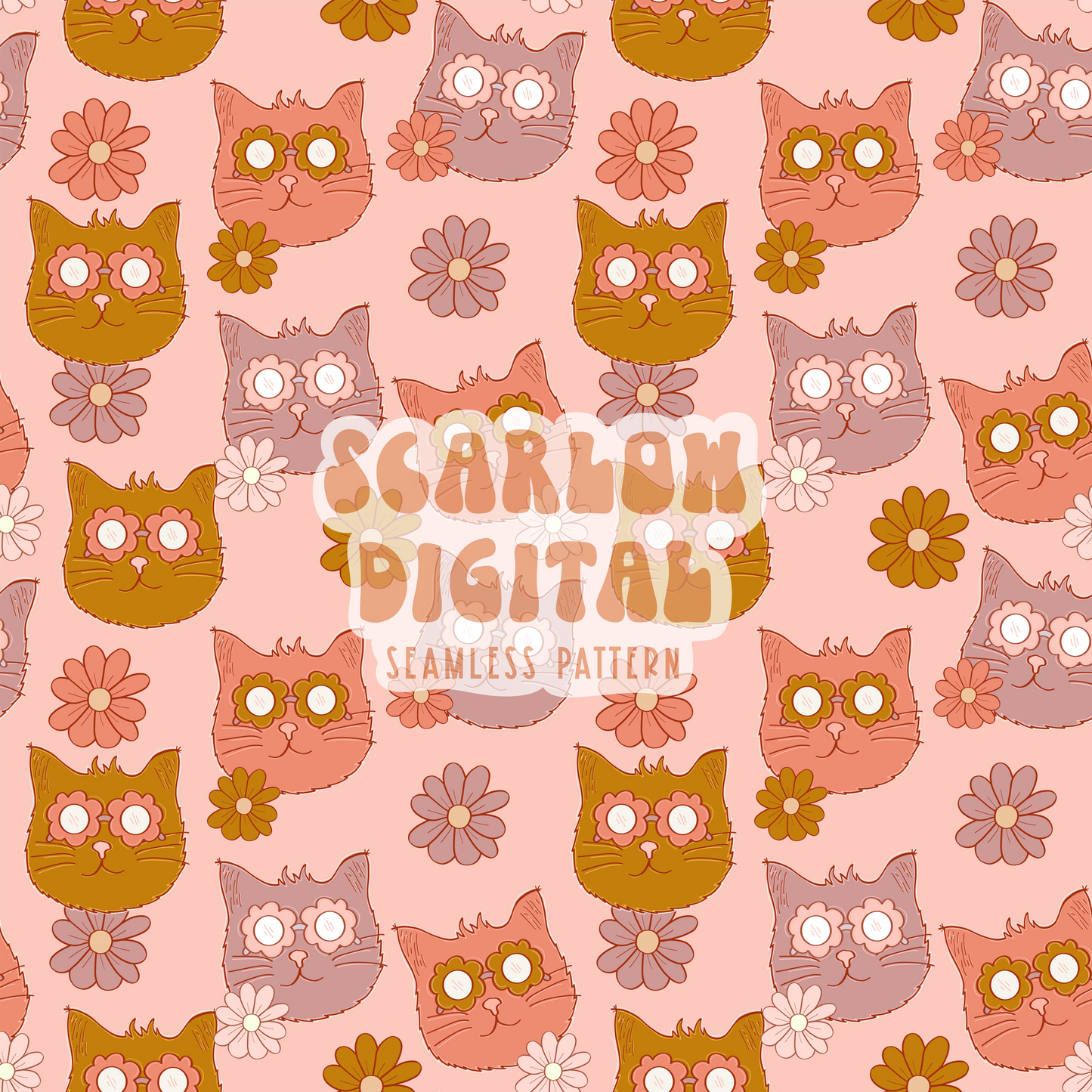 Cats Seamless Pattern-Retro Sublimation Digital Design Download-cool cat seamless pattern, cat mama seamless file, cat lovers sublimation