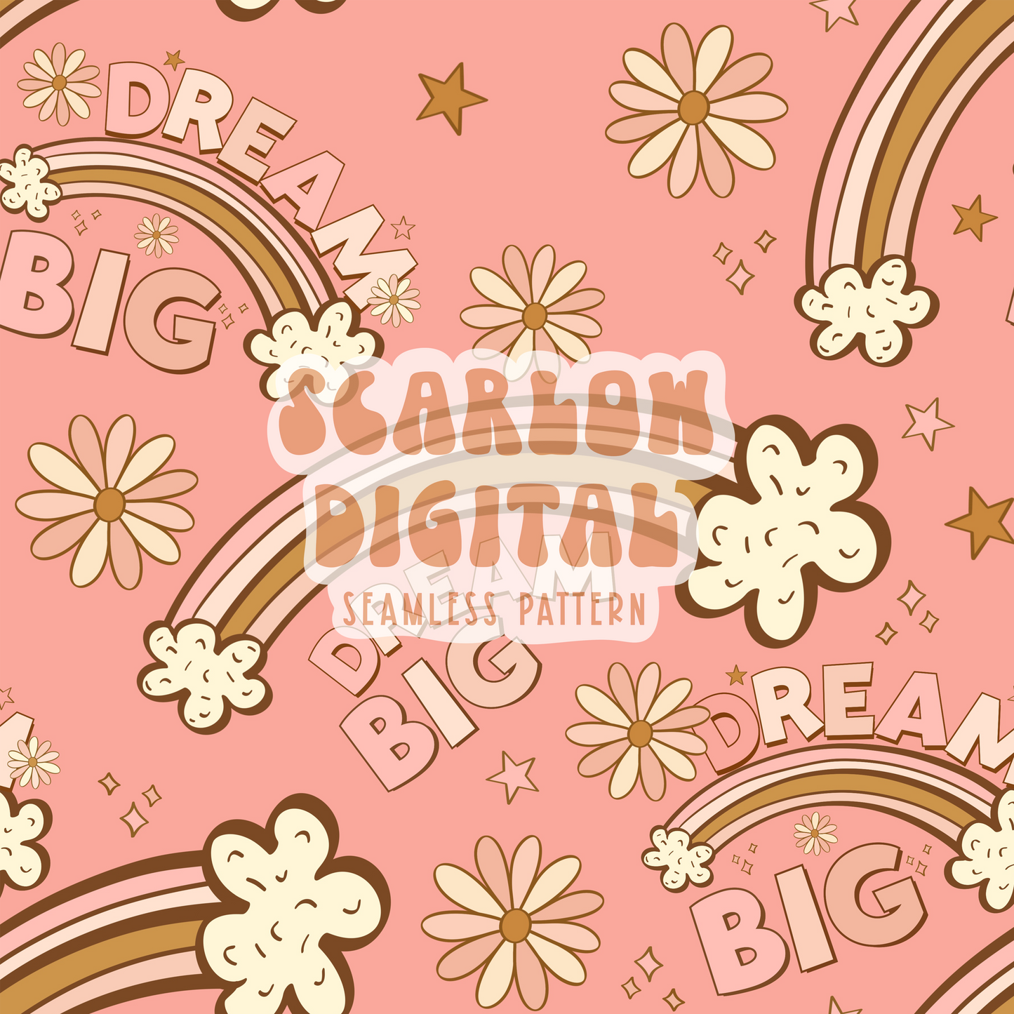 Dream Big Seamless Pattern-Boho Sublimation Digital Design Download-floral seamless pattern, girl seamless file, rainbow seamless pattern