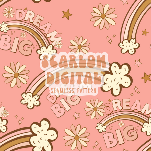 Dream Big Seamless Pattern-Boho Sublimation Digital Design Download-floral seamless pattern, girl seamless file, rainbow seamless pattern