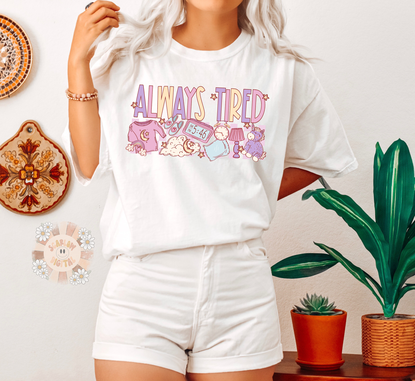 Always Tired PNG Sublimation Digital Design Download, slumber party png, pajamas png, mama png, little girl png, unicorn png, boho png