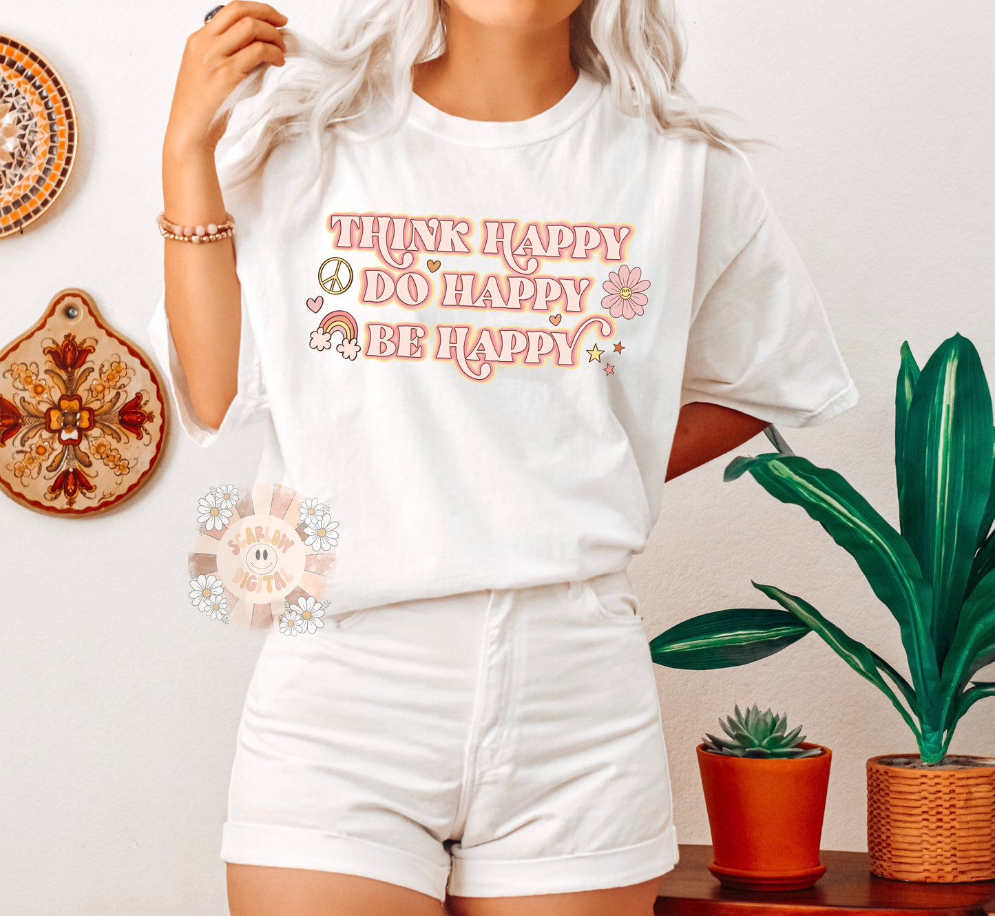 Think Happy Do Happy Be Happy PNG-Good Vibes Sublimation Digital Design Download-happiness png, trendy png, rainbow png, inspirational png