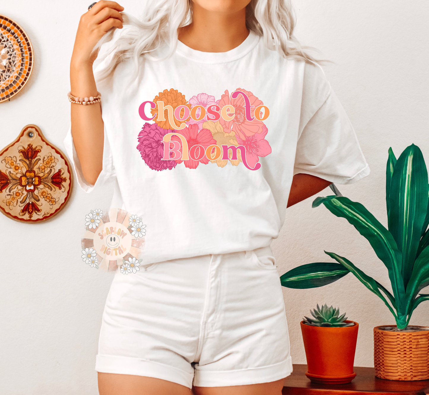 Choose to Bloom PNG-Floral Sublimation Digital Design Download-flowers png, inspirational png, little girl png, png for girls, women png