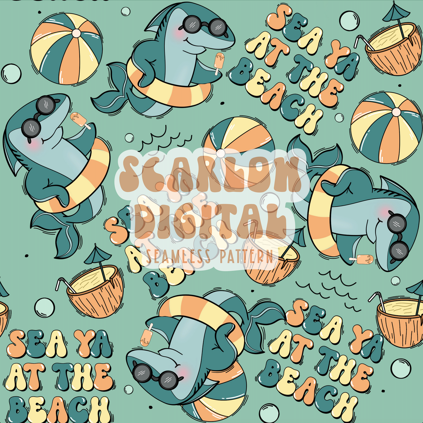 Sea Ya at the Beach Seamless Pattern