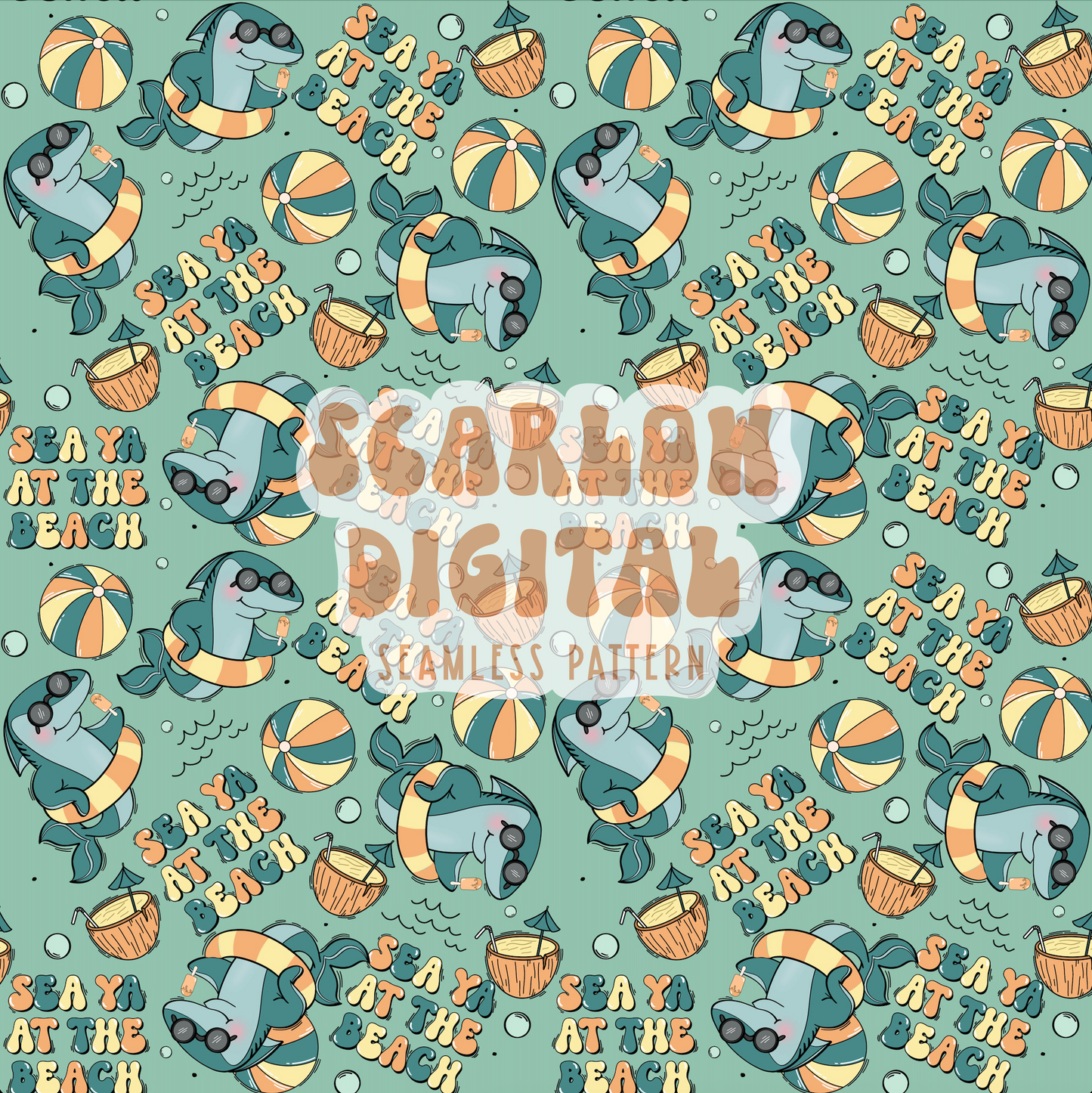 Sea Ya at the Beach Seamless Pattern