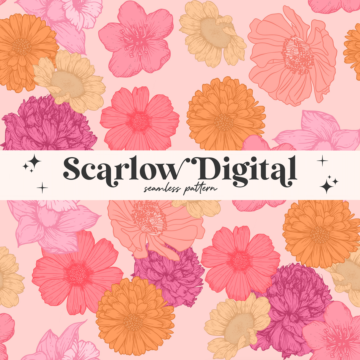 Flowers Seamless Pattern Sublimation Digital Design Download, spring florals seamless pattern, girl seamless file, girl summer seamless