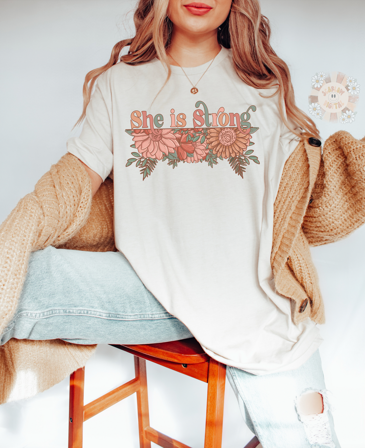 She is Strong PNG-Floral Sublimation Digital Design Download-little girl png, flowers png, women empowerment png, png designs for women