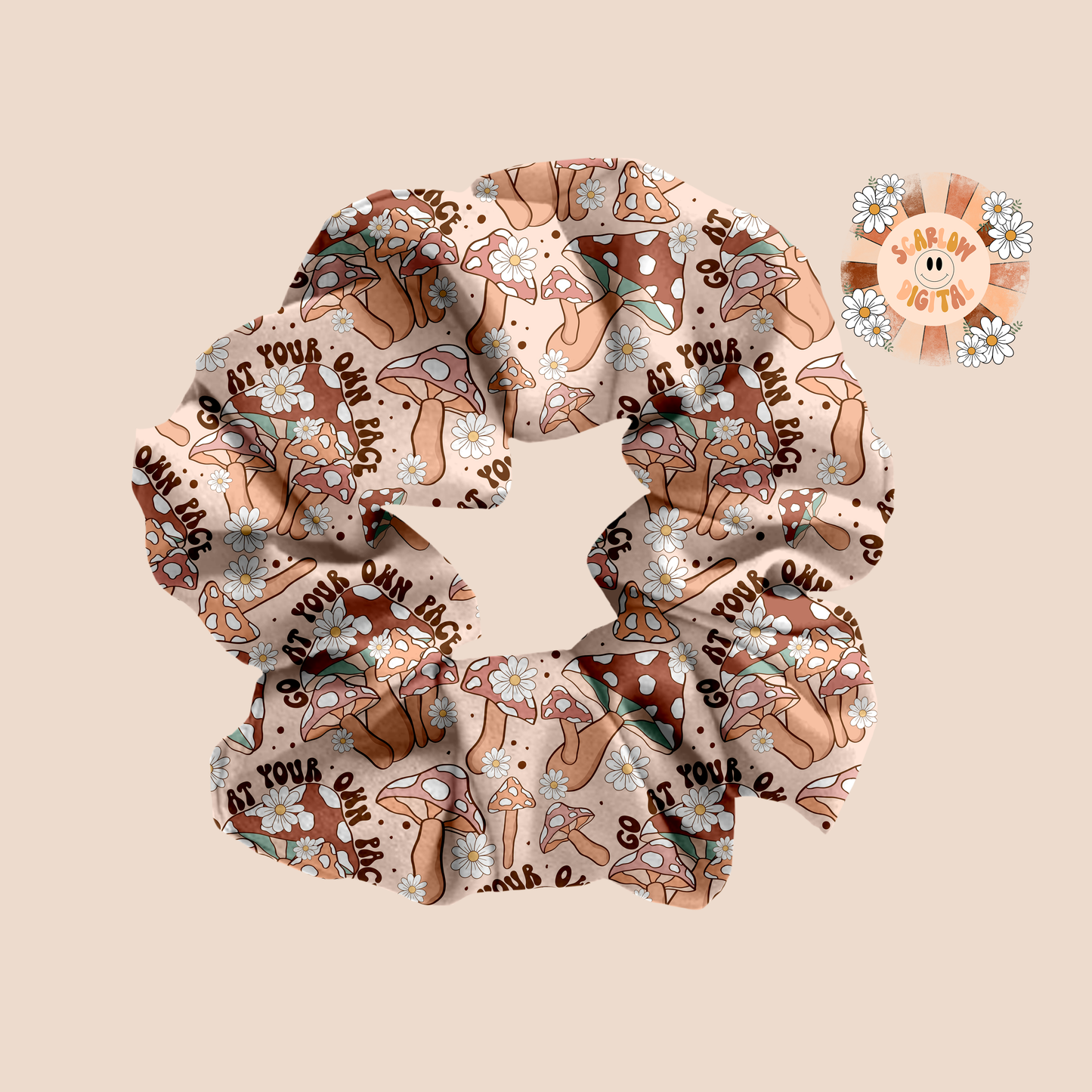 Go At Your Own Pace Seamless Pattern-Mushroom Sublimation Digital Design Download-summer seamless file, boho sublimation, retro seamless